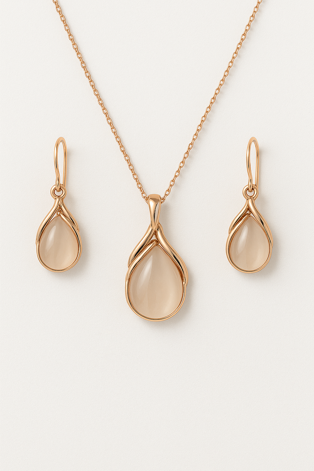 CARROT Rose Gold Teardrop Elegance Jewellery Set – Necklace & Earrings | Premium Gloss Gemstone Design