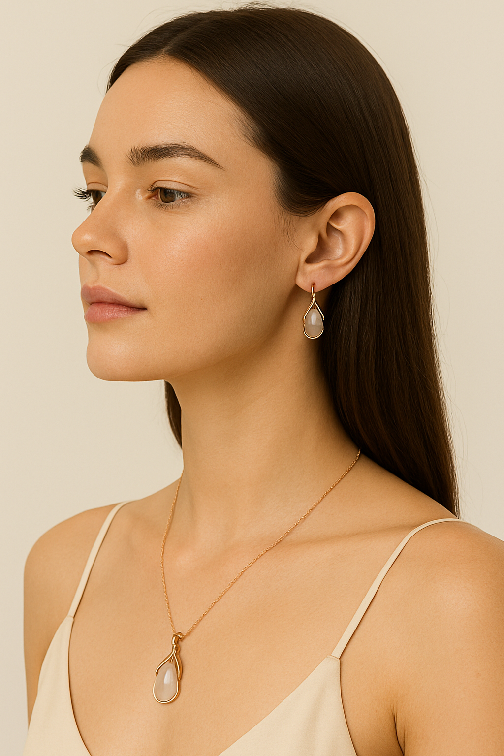 CARROT Rose Gold Teardrop Elegance Jewellery Set – Necklace & Earrings | Premium Gloss Gemstone Design