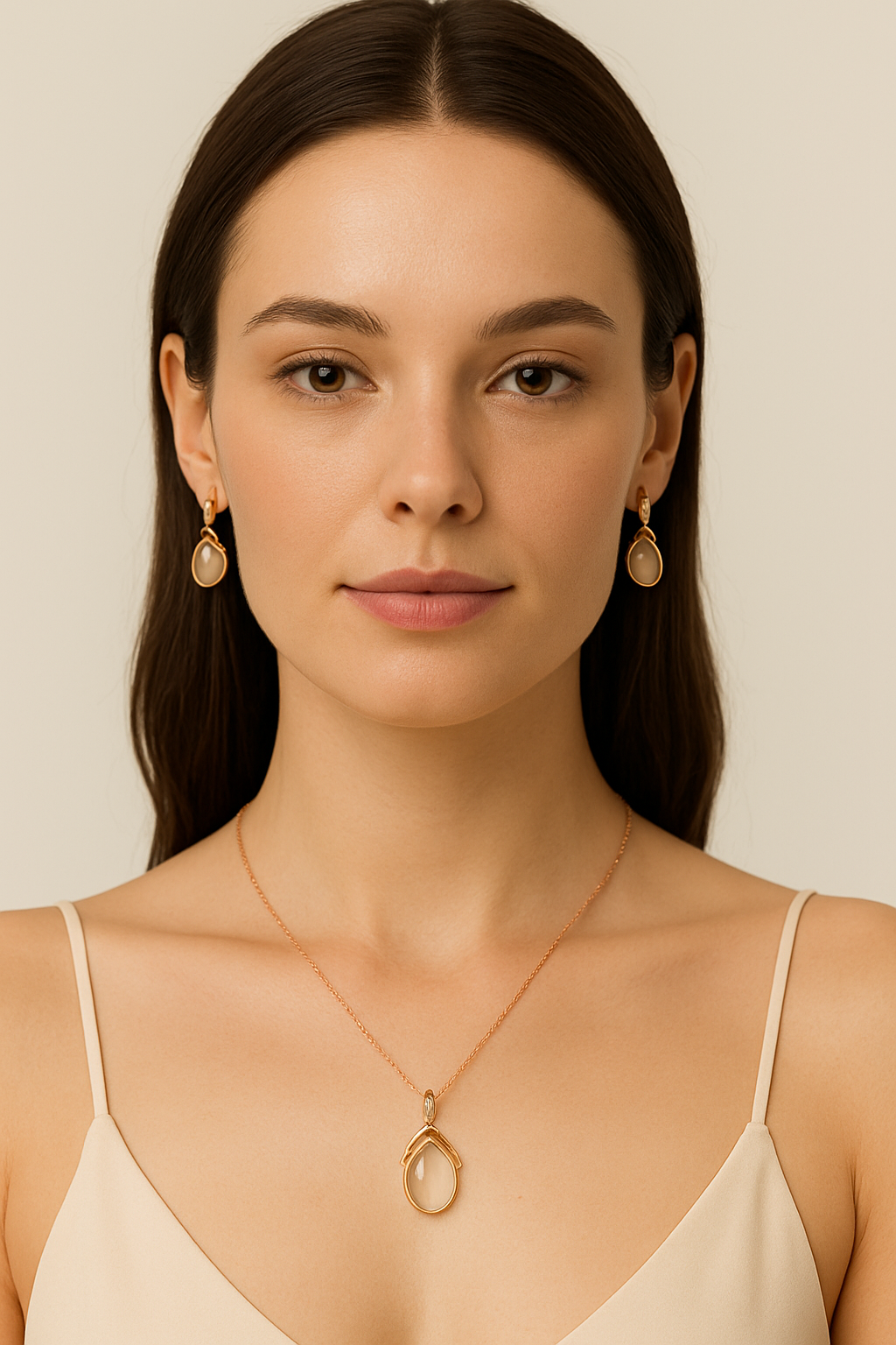CARROT Rose Gold Teardrop Elegance Jewellery Set – Necklace & Earrings | Premium Gloss Gemstone Design