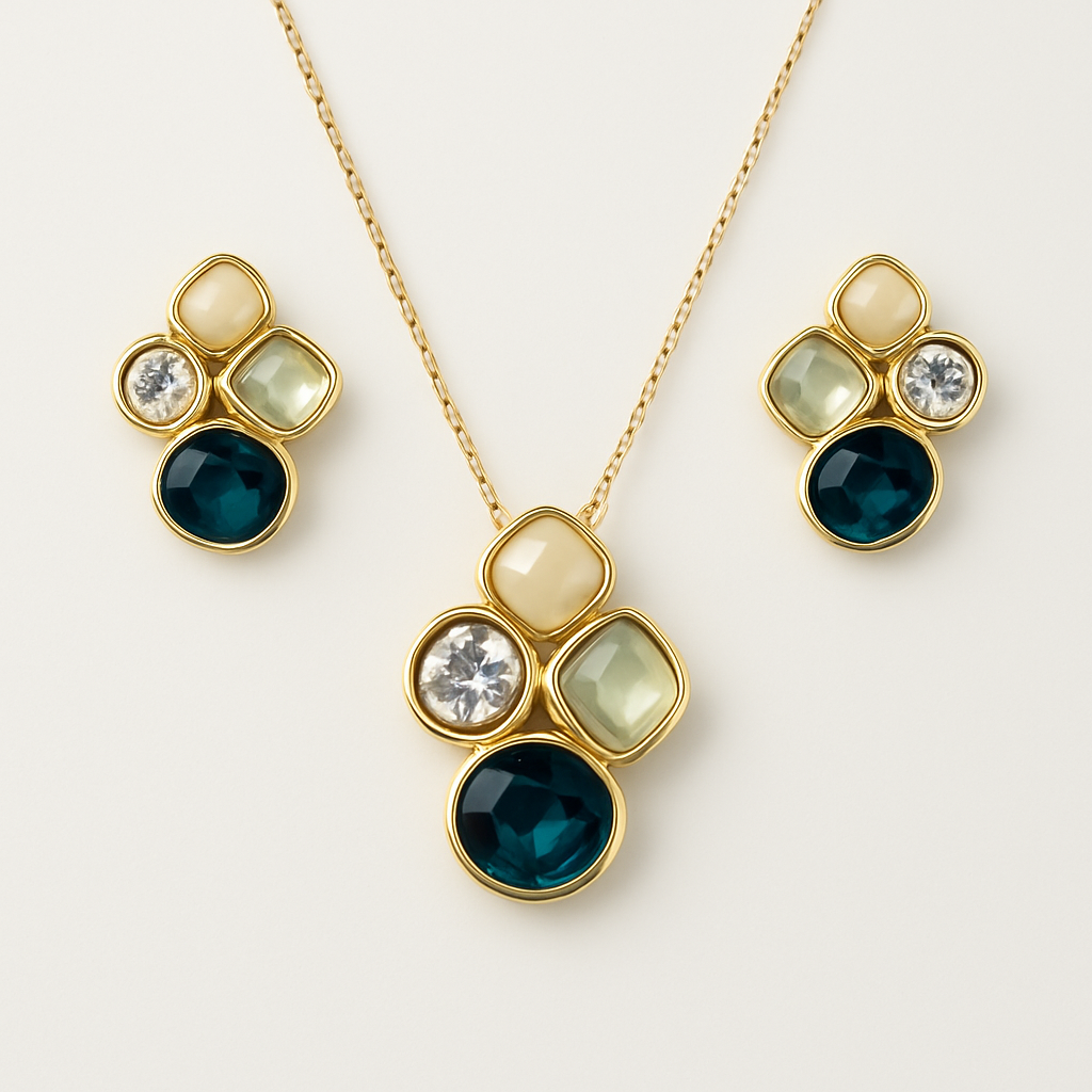 Aurora Luxe Gemstone Necklace & Earring Set – Premium Gold-Finish Statement Jewellery