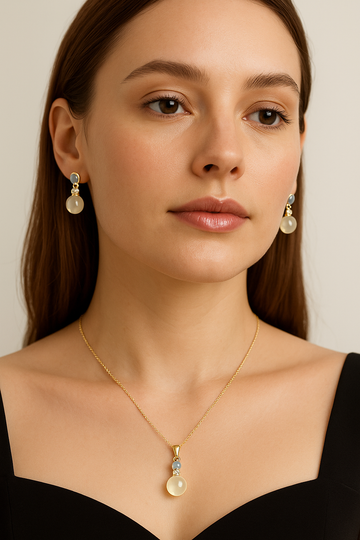 Luxe Aurora DuoStone Pendant & Earrings Set – Premium Gold-Finish Jewellery