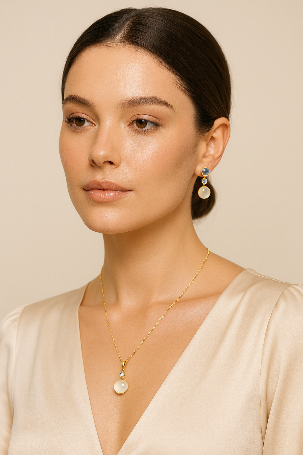 Luxe Aurora DuoStone Pendant & Earrings Set – Premium Gold-Finish Jewellery
