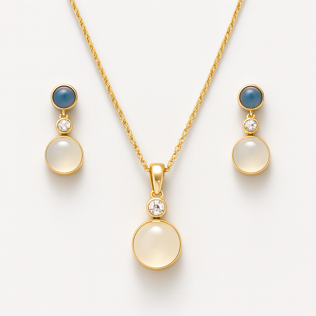 Luxe Aurora DuoStone Pendant & Earrings Set – Premium Gold-Finish Jewellery