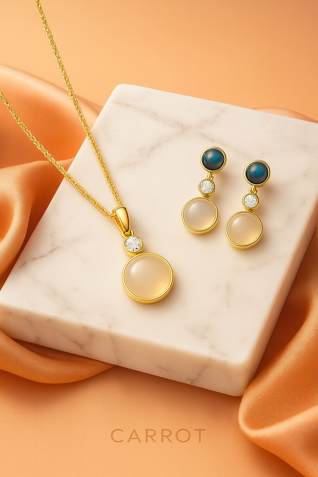 Luxe Aurora DuoStone Pendant & Earrings Set – Premium Gold-Finish Jewellery