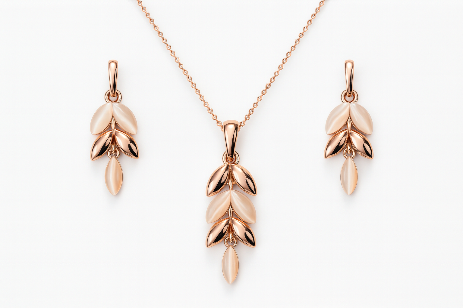 Elysian Leaf Cascade Rose Gold Jewellery Set