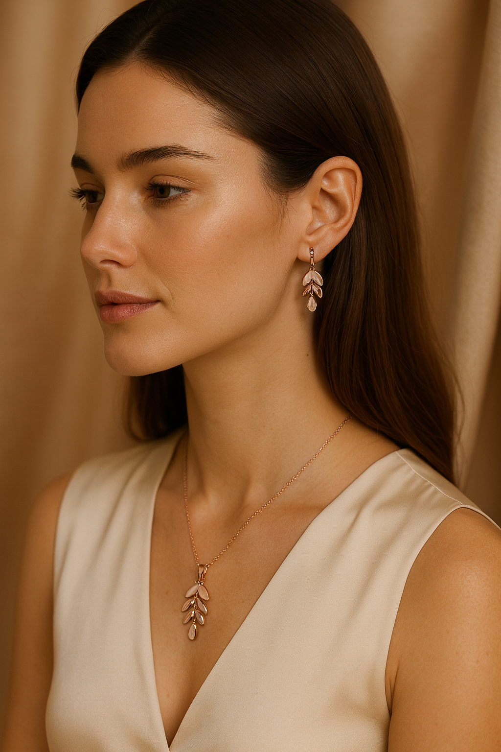 Elysian Leaf Cascade Rose Gold Jewellery Set