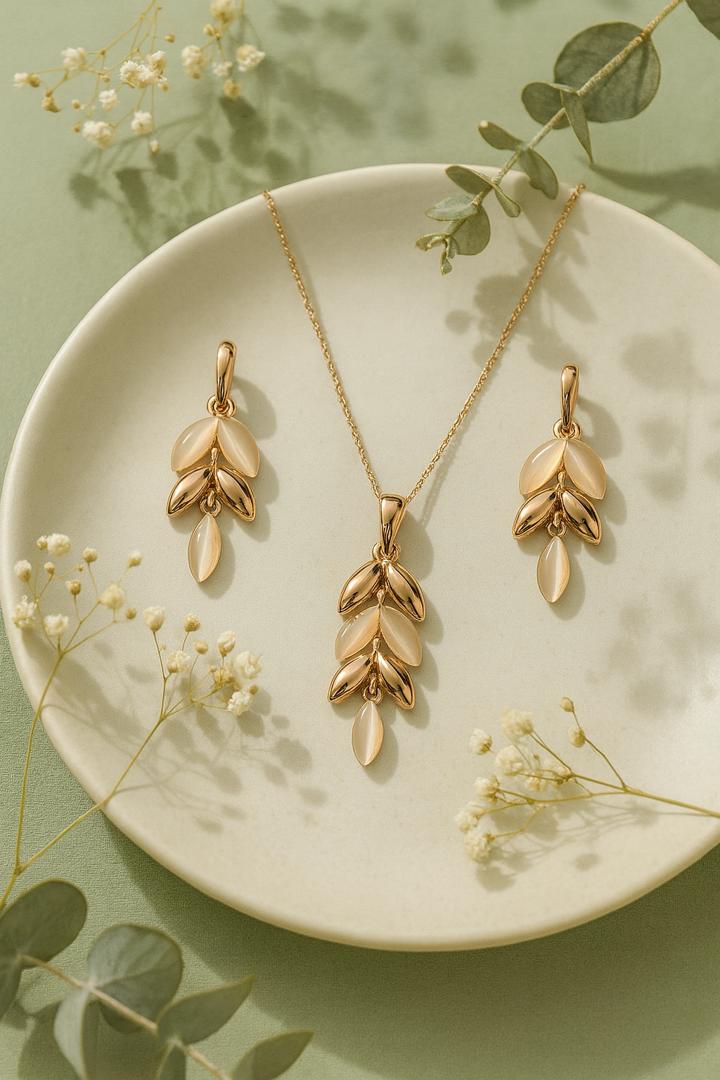 Elysian Leaf Cascade Rose Gold Jewellery Set