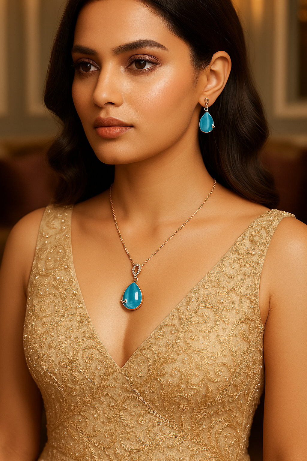 Celeste AquaDrop Rose Gold Jewellery Set