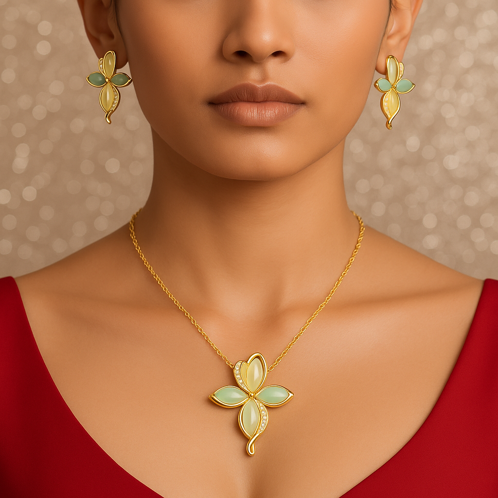 Aurelia BloomDance Gold & Pastel Petal Jewellery Set