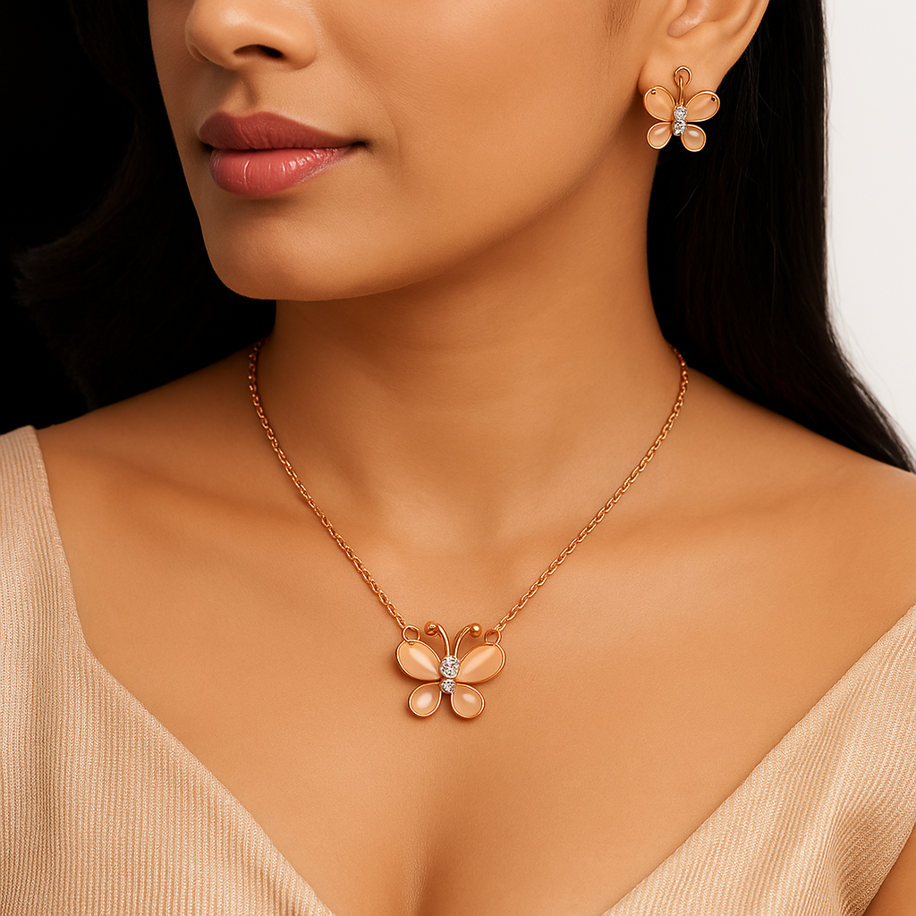 Lumiere PapillonGrace Rose Gold Butterfly Jewellery Set