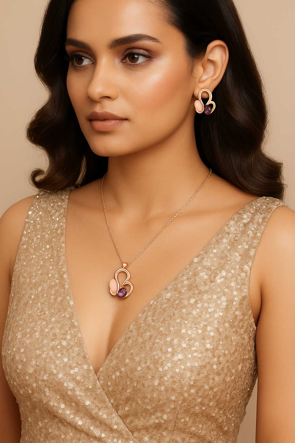 CARROT'S Blush Gold-Plated Jewellery Set (Necklace + Earrings)