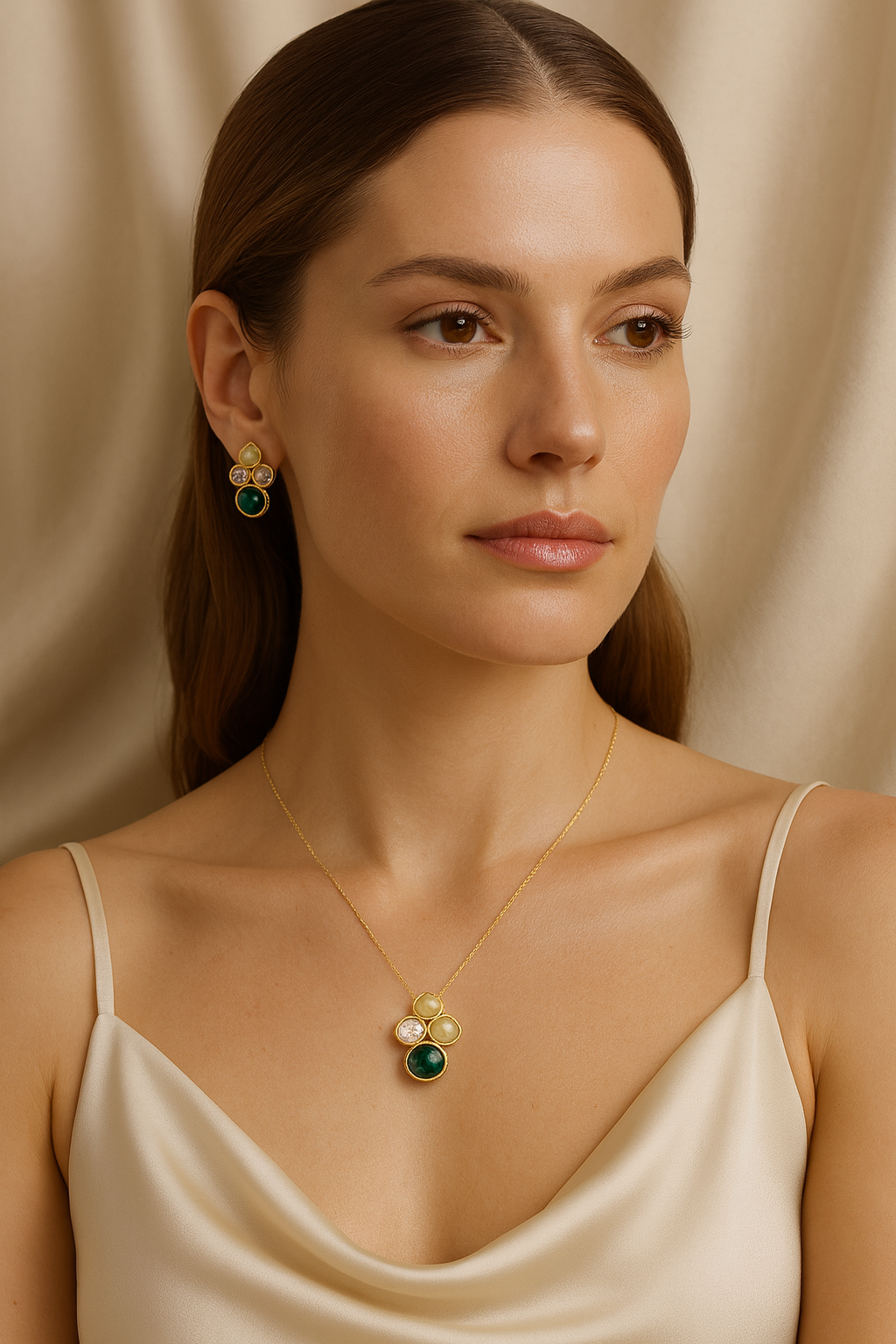 Aurora Luxe Gemstone Necklace & Earring Set – Premium Gold-Finish Statement Jewellery