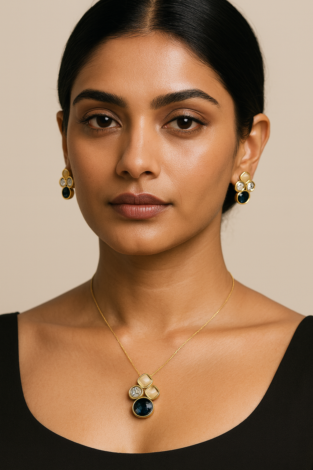 Aurora Luxe Gemstone Necklace & Earring Set – Premium Gold-Finish Statement Jewellery