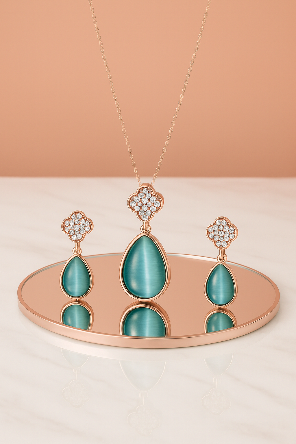 Aurora Teardrop Luxe Rose Gold Jewellery Set