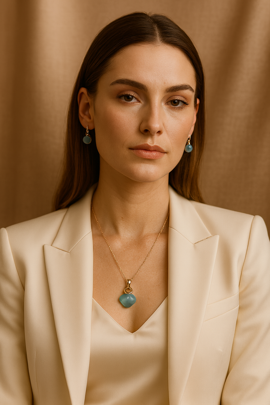 Carrot's Aqua-glow Cushion-Cut Charm Set – Premium Rose Gold Necklace & Earrings