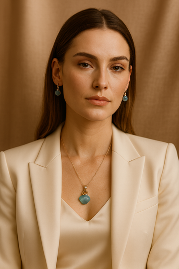 Carrot's Aqua-glow Cushion-Cut Charm Set – Premium Rose Gold Necklace & Earrings