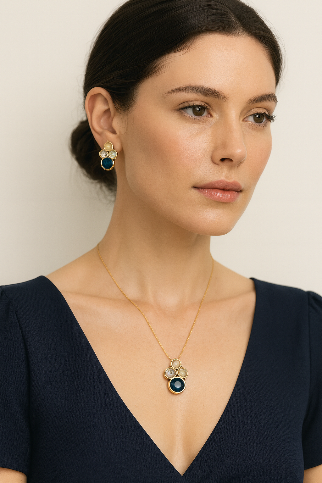 Aurora Luxe Gemstone Necklace & Earring Set – Premium Gold-Finish Statement Jewellery