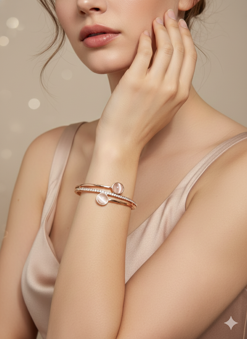 Viennois Luxe Rose-Gold Crystal Bangle – Dual Moonstone Edition