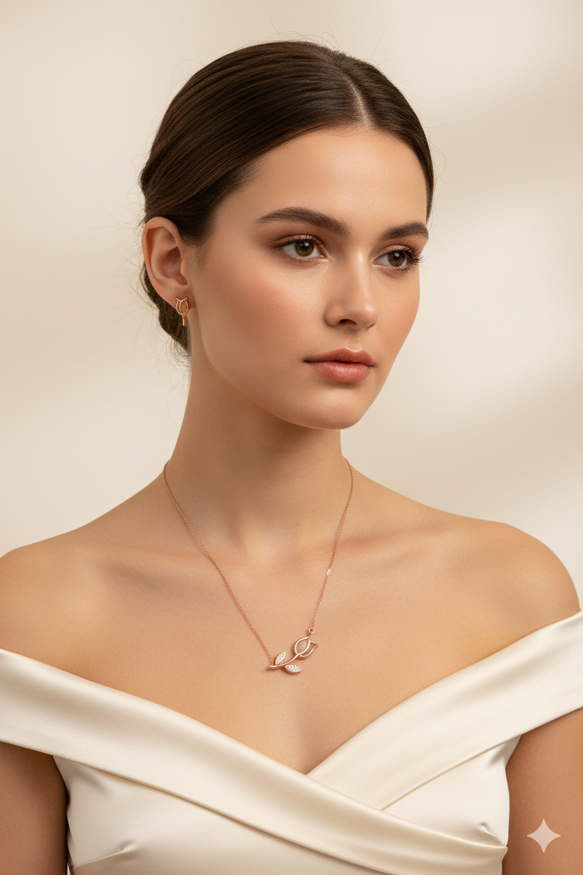 Luxe Tulip Blossom Jewellery Set – Rose Gold Finish | Premium Women’s Jewellery