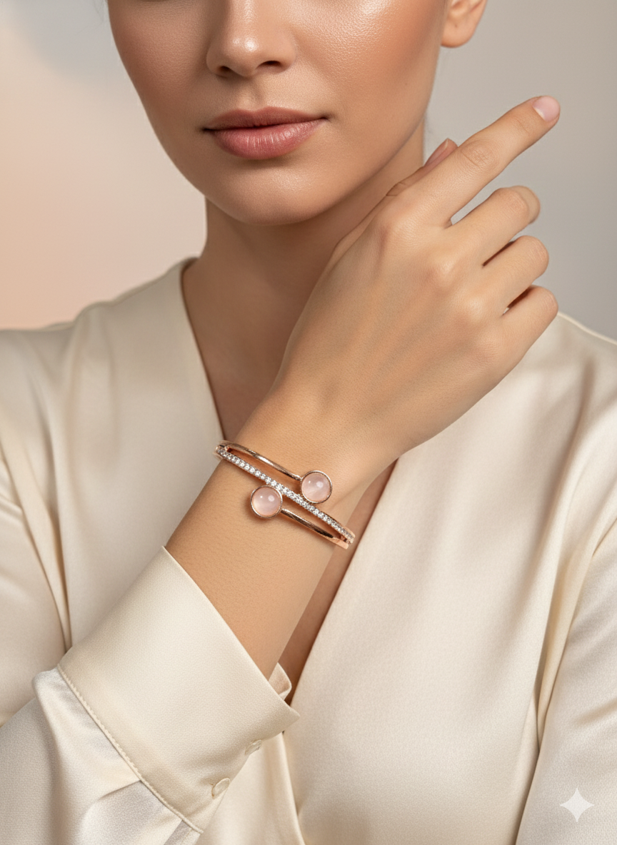 Viennois Luxe Rose-Gold Crystal Bangle – Dual Moonstone Edition